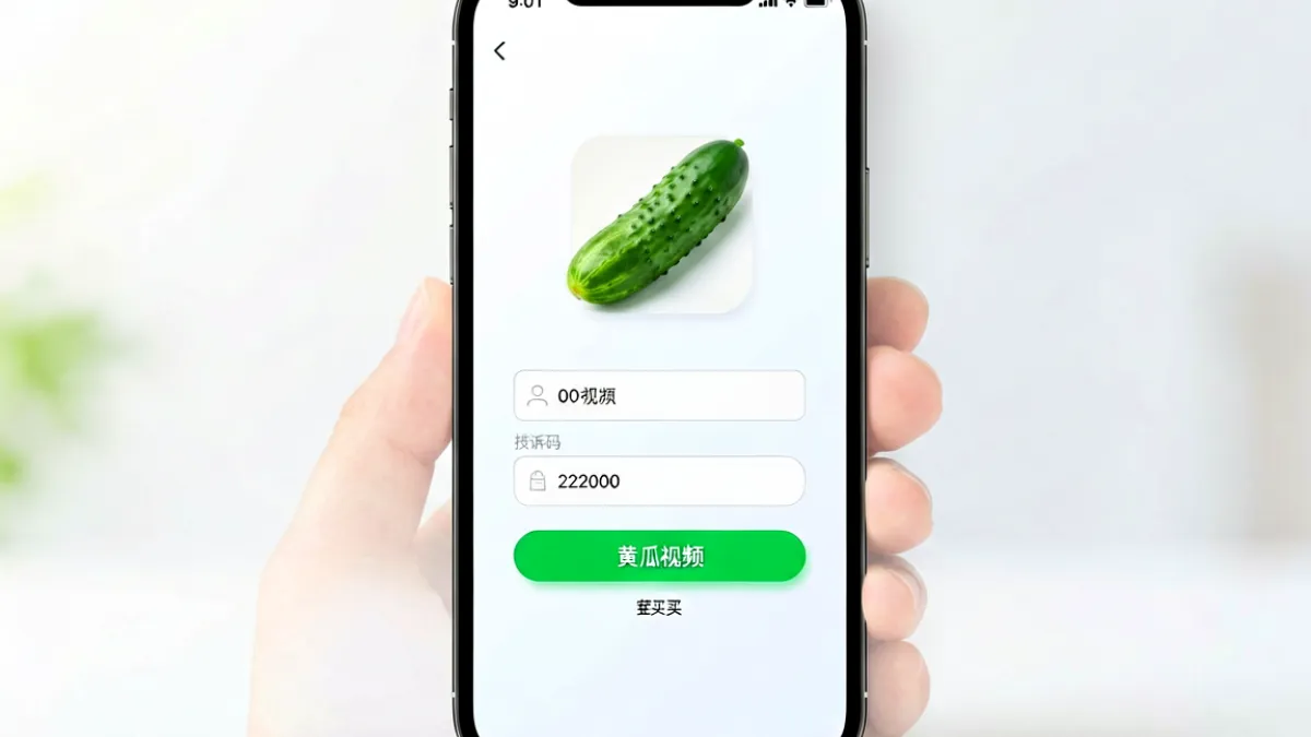 手机屏幕上显示黄瓜视频APP的登录界面，左侧是手机号输入框和验证码入口，右侧有品牌logo展示