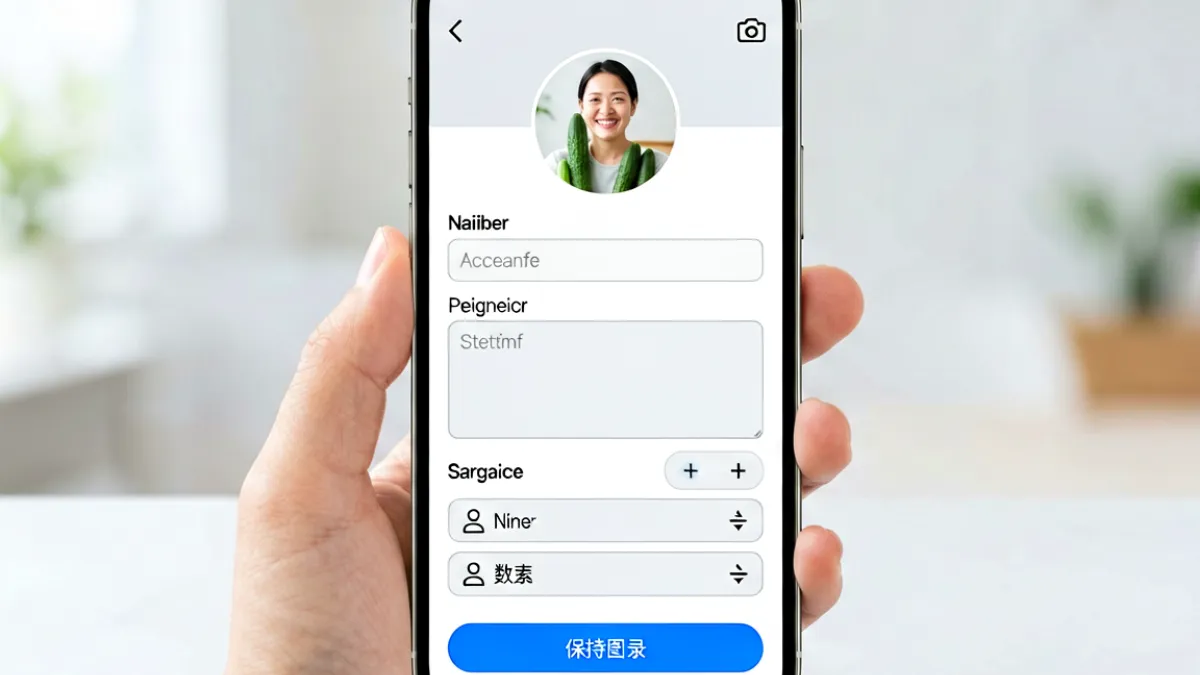 黄瓜视频用户个人资料编辑页面截图，包含头像上传区域、昵称输入框、简介文本框以及保存按钮的完整布局